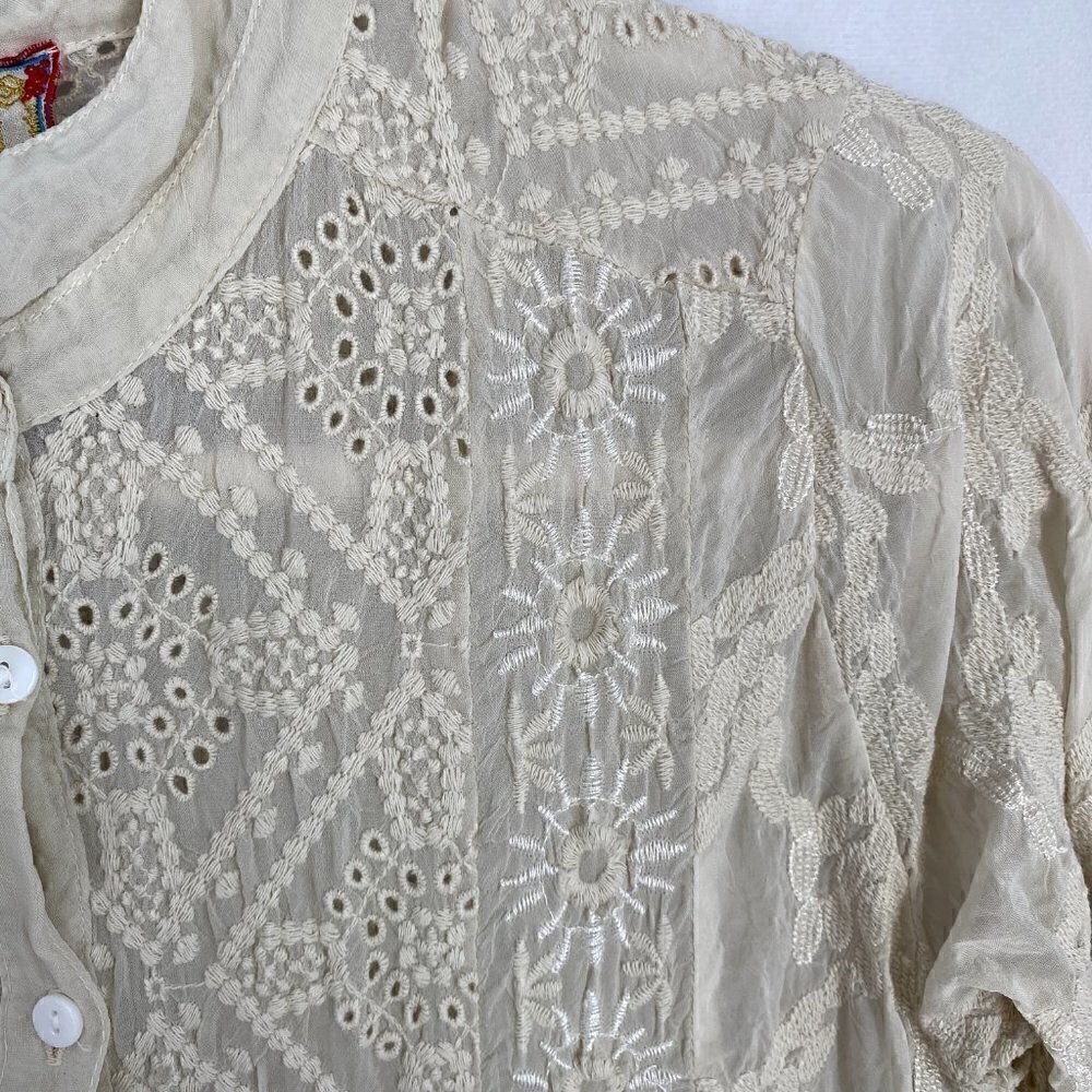 Johhny Was Ivory Eclectic Pattern Embroidered Lace Top - Picture 6 of 10